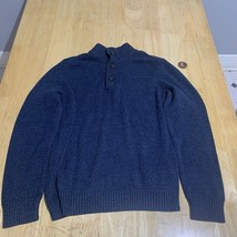 American Eagle Sweater Mens L Seriously Soft 1/4 Zip Button Mock Neck BLue - $13.27