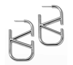 V Letter Earrings Good Hearts H Logo Chrome Silver American Designer Ganni C Miu - £12.94 GBP