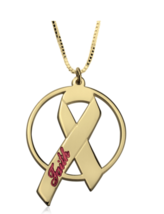 Engraved Name Breast Cancer Necklace: Sterling Silver, 24K Gold, Rose Gold - £79.92 GBP