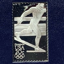 Franklin mint postage stamp sterling silver Olympics 1984 cross country skiing - $24.70