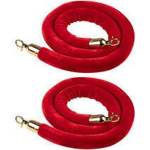 2 Pack Red Velvet Stanchion Rope, 5 Ft Crowd Control Barriers With Polished Hook - £29.50 GBP