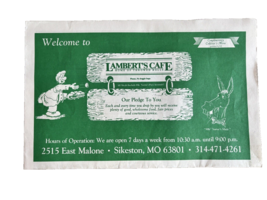 Menu Lamberts Cafe Restaurant Sikeston Missouri MO Throwed Rolls Vintage... - £12.34 GBP
