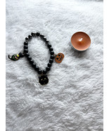 Charm Bracelet, halloween charms, black beads, made from natural stone - $11.50