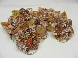 Vintage Handmade Napkin Rings Set of 6 Brown Tan White Floral &amp; Plaid #25 - $368.72 MXN