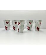 Food Network Holly 16oz Tall Latte Stoneware Mug Set 5 Red Silver Christmas - $52.95
