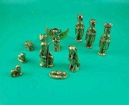 11pc Miniature Brass Christmas Nativity Scene Figurines Jesus Wise Men Vtg - £20.70 GBP