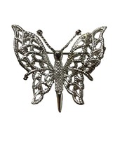 MONET Butterfly Brooch Filigree Vintage 1980s Silver Tone Metal Pin - £10.80 GBP