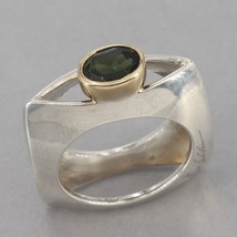 Pepe Cerroblanco Sterling Gold Bezel Green Tourmaline Sculptural Ring Si... - $189.99