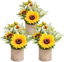 Wxboom 3Pcs.Artificial Sunflowers Decor Potted Plants Yellow Fake Flowers In Pot - £30.04 GBP