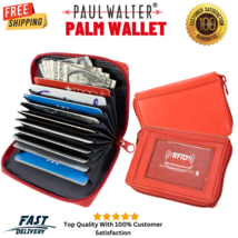 Red Genuine Leather Women&#39;s Palm Wallet Credit Card, Zip Holder with RFID Secure - £9.99 GBP