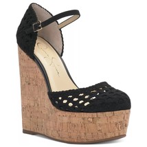 Jessica Simpson Women Cork Wedge Ankle Strap Sandals Marshela Size US 7.5M Black - £41.97 GBP