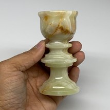 242g, 3.8&quot;x1.9&quot;, Natural Green Onyx Candle Holder Gemstone Hand Carved, B32143 - £31.74 GBP