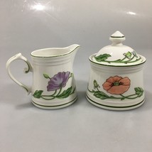 Villeroy &amp; Boch Amapola Porcelain Floral Poppies Creamer and Lidded Sugar Bowl - £57.45 GBP