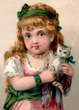 Niagara Gloss Starch Victorian Trade Card Girl Holding A Kitten - £10.83 GBP