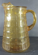 Vintage YELLOW Amber GLASS WAFFLE BLOCK Pattern Water PITCHER with Ice L... - $17.10 CAD