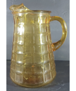 Vintage YELLOW Amber GLASS WAFFLE BLOCK Pattern Water PITCHER with Ice L... - $17.10 CAD