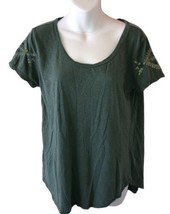 Lucky Brand Los Angeles Green Embroidered Sleeve  T-Shirt - Cotton- Size L - £11.93 GBP