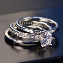 2021 Luxury Female White Bridal Wedding Ring Set Real Sterling Silver 925 Jewelr - £18.37 GBP