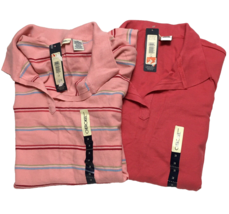 Women&#39;s Polo Shirt Size 3X 2 Pc Lot Pullover Knit Solid Coral &amp; Striped Pink - £16.70 GBP