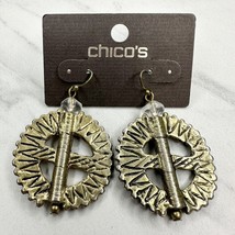Chico&#39;s Arria Chunky Studded Dangle Gold Tone Earrings Pierced Pair - £7.75 GBP