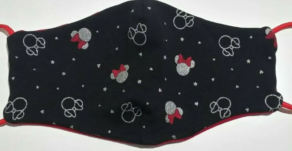 BOGO》Disney&#39;s MINNIE MOUSE Glitter Repurposed REVERSIBLE Fabric Face Mas... - £7.43 GBP