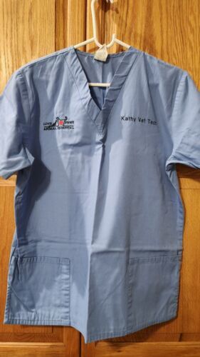 WS Gear Size Med. Medical Scrub Top Uniform Light Blue Monogrammed  - $4.85
