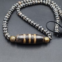 Collier pendentif vintage ancien agate 3 lignes perles Tibet Himalaya Dzi - $1,572.20 MXN