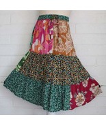 Sacred Threads S M Colorful 3 Tier Floral Patchwork Elastic Waist Rayon ... - $49.44 CAD