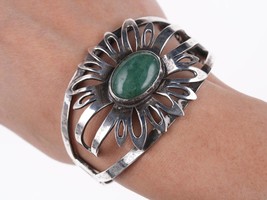 7&quot; Vintage Mexican Modernist Sterling and Jade bracelet - £154.69 GBP