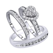 Lui Lei Diamanti Finti Wedding Ring Band Trio Sposa Set 14K Placcato Oro... - £206.00 GBP