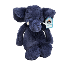New 14&quot; Jellycat Medium Bashful Navy Blue Elephant Stuffed Animal Plush Toy - £37.20 GBP