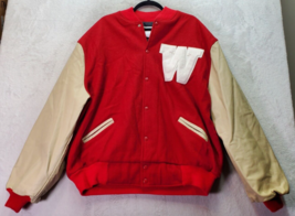 Vtg Trophy Jackets Men&#39;s 3XL Red Recycled Letter Main Long Sleeve Snap Button - £36.38 GBP