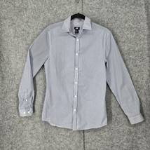 H&amp;M Shirt Men Medium Striped Gray White Slim Fit Easy Iron Long Sleeve E... - £6.52 GBP