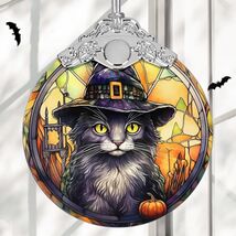 Black Cat with Hat Stained Glass Christmas Ornament Holiday Decoration - $77.15 MXN Black Cat with Hat Stained Glass Christmas Ornament Holiday Decoration - $77.15 MXN