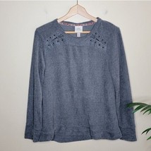 Knox Rose | Gray Textured Top with Lace Up Detail on Shoulders, size medium - £10.70 GBP