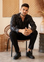 Bespoke Black Metalica Criss Cross Pattern Long Sleeve Dress shirt - $79.00