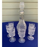 Anchor Hocking Wexford decanter w stopper, 6 wine glasses all very good,... - $29.69