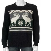 Mens Sweater Dockers Holiday Moose Black Long Sleeve Crewneck $64 NWT-sz L - £25.32 GBP