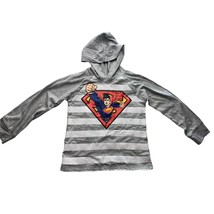 DC Comics Superman Girls Size 5 Gray White Striped Long Sleeve Hooded Ts... - $7.69