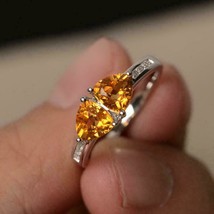 925 Sterling silver Trillion Yellow Citrine Engagemente Statement Ring Size 7.5 - £63.85 GBP