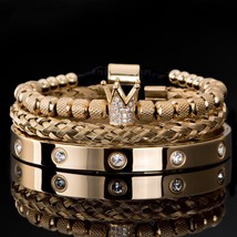 Luxury Micro Pave Cz Crown Roman Royal Charm Men Bracelets Stainless - £25.71 GBP