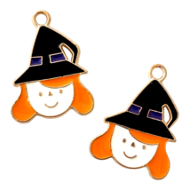 10 pcs Halloween Charms Girl Witch Orange Black Gold Bead Drops Pendants 23x18mm - £3.94 GBP