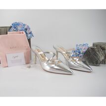 Sophia Webster Coco Silver Metallic Leather Crystal Heels Size 36.5 NIB ... - $380.66