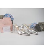 Sophia Webster Coco Silver Metallic Leather Crystal Heels Size 36.5 NIB ... - $380.66