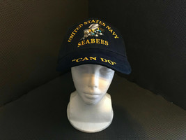 US NAVY DARK BLUE EMBROIDERED NAVY SEABEES STRAPBACK HAT CAP - £10.78 GBP