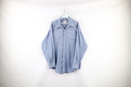 Vintage 60s Streetwear Mens Large Chambray Collared Snap Button Shirt Blue USA - £69.55 GBP