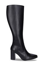 Bottes à talons hauts femme genou d&#39;allure élégante en cuir de pomme noir éclair - £180.70 GBP