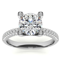 3.00 Carat-9.5 mm Round Pave Style Moissanite Engagement Ring In 14k Gold - £817.23 GBP