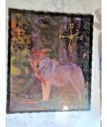 Vintage Wolf in the Woods Lacquered Wood Wall Clock WORKS 19x16 Beveled ... - £29.37 GBP