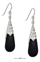 Sterling Silver Celtic Teardrop Simulated Black Onyx Earrings on French Wires - £52.39 GBP+